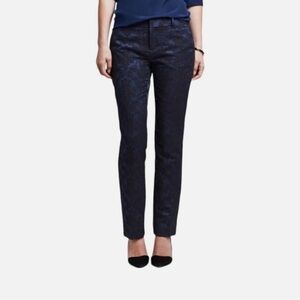 Banana Republic Navy Floral Jacquard Embossed Ankle Pant